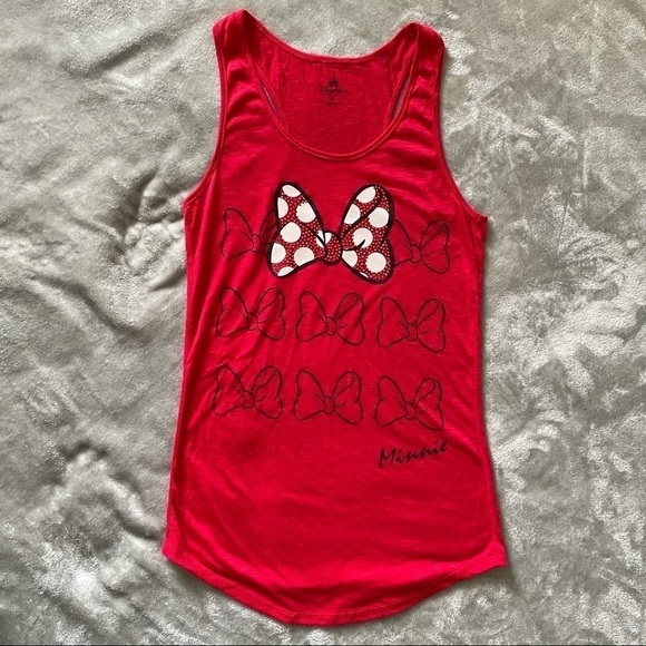 Disney Parks Minnie Mouse Jeweled Bow Graphic Burnout Racerback Tank Top Size M - Picture 1 of 6